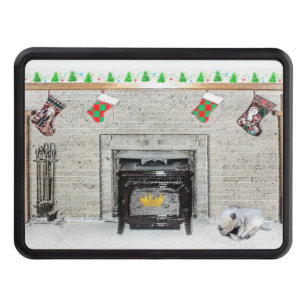 Keeshond Christmas Puppy Dog by Fireplace Painting Hitch Cover