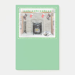 Keeshond Christmas Puppy Dog by Fireplace Painting Post-it Notes