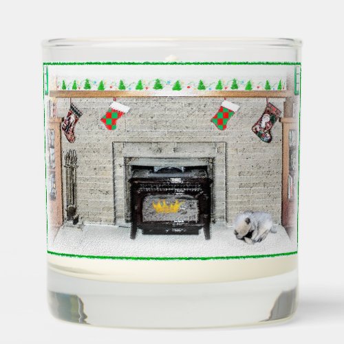 Keeshond Christmas Puppy Dog by Fireplace Painting Scented Candle
