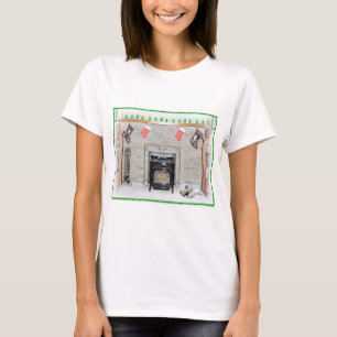 Keeshond Christmas Puppy Dog by Fireplace Painting T-Shirt