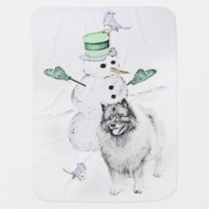 Keeshond Christmas Snowman Painting Dog Art Baby Blanket
