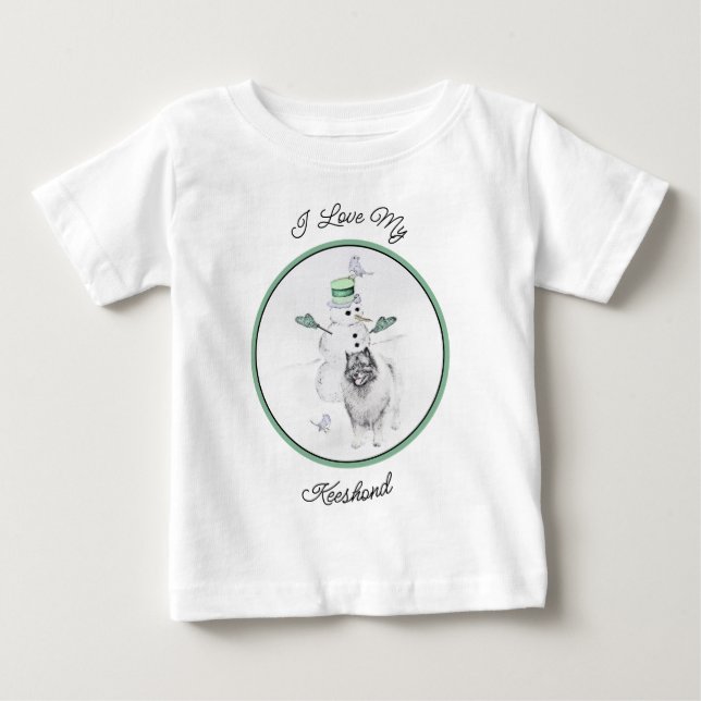 Keeshond Christmas Snowman Painting Dog Art Baby T-Shirt (Front)