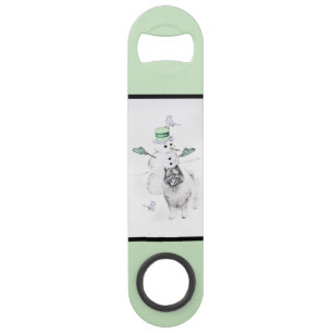 Keeshond Christmas Snowman Painting Dog Art Bar Key