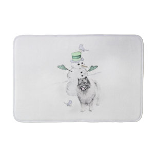 Keeshond Christmas Snowman Painting Dog Art Bath Mat