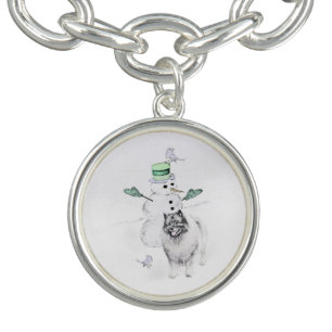 Keeshond Christmas Snowman Painting Dog Art Bracelet