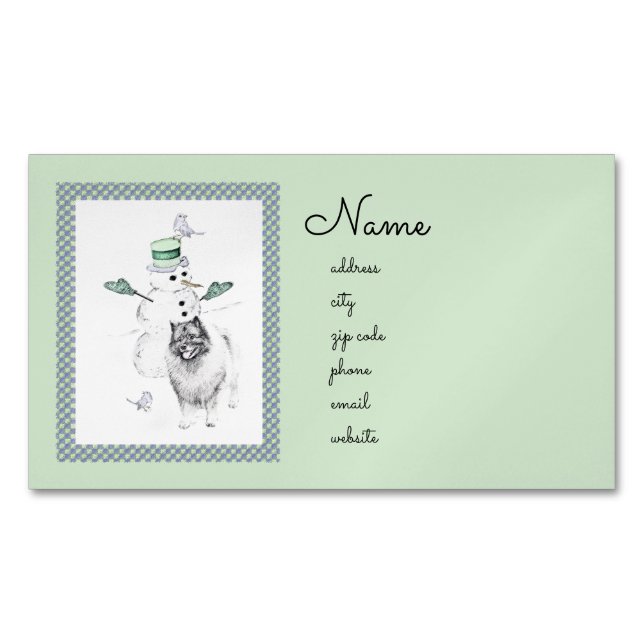 Keeshond Christmas Snowman Painting Dog Art Business Card Magnet (Front)