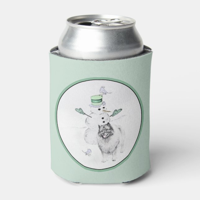 Keeshond Christmas Snowman Painting Dog Art Can Cooler (Can Front)