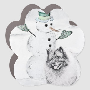 Keeshond Christmas Snowman Painting Dog Art Car Magnet
