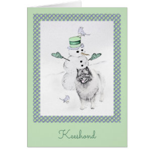 Keeshond Christmas Snowman Painting Dog Art Cards