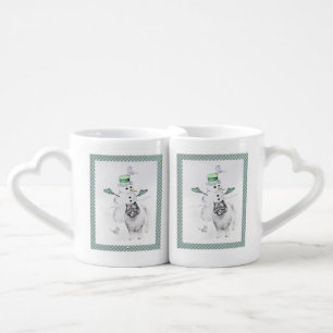 Keeshond Christmas Snowman Painting Dog Art Coffee Mug Set