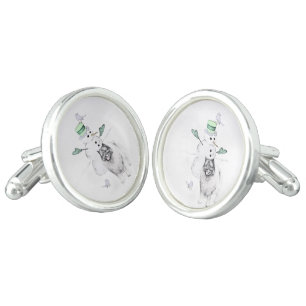 Keeshond Christmas Snowman Painting Dog Art Cufflinks