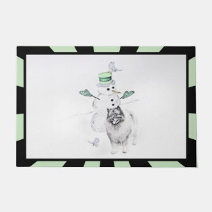 Keeshond Christmas Snowman Painting Dog Art Doormat