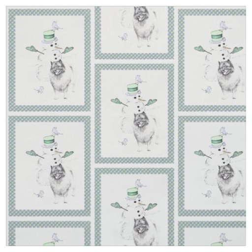 Keeshond Christmas Snowman Painting Dog Art Fabric