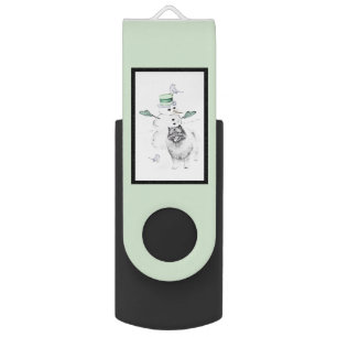 Keeshond Christmas Snowman Painting Dog Art Flash Drive