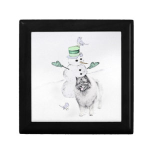 Keeshond Christmas Snowman Painting Dog Art Gift Box