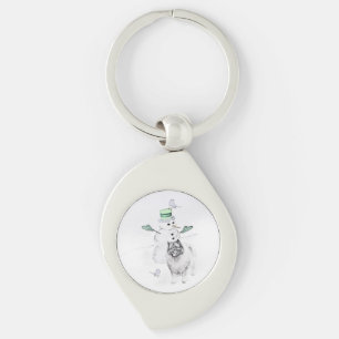 Keeshond Christmas Snowman Painting Dog Art Keychain