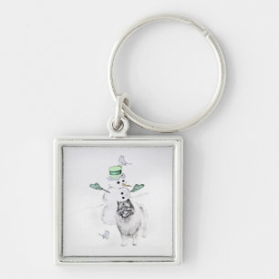 Keeshond Christmas Snowman Painting Dog Art Keychain
