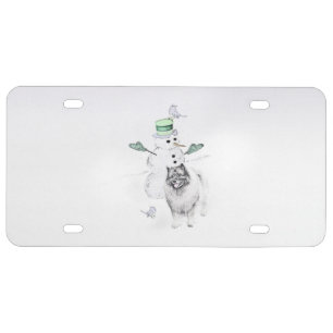 Keeshond Christmas Snowman Painting Dog Art License Plate