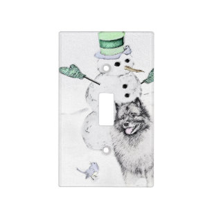 Keeshond Christmas Snowman Painting Dog Art Light Switch Cover