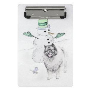 Keeshond Christmas Snowman Painting Dog Art Mini Clipboard