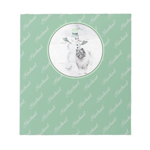 Keeshond Christmas Snowman Painting Dog Art Notepad