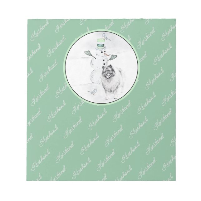 Keeshond Christmas Snowman Painting Dog Art Notepad (Front)