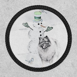 Keeshond Christmas Snowman Painting Dog Art Patch
