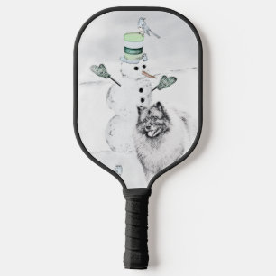 Keeshond Christmas Snowman Painting Dog Art Pickleball Paddle