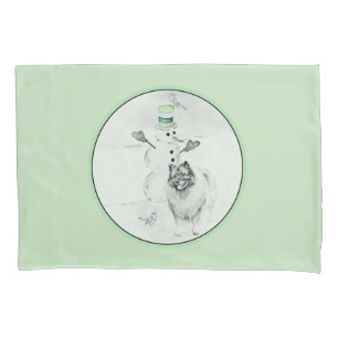 Keeshond Christmas Snowman Painting Dog Art Pillow Case
