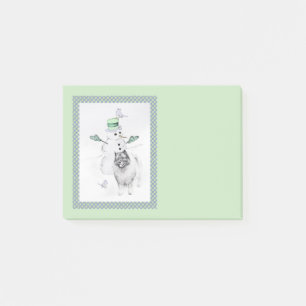 Keeshond Christmas Snowman Painting Dog Art Post-it Notes