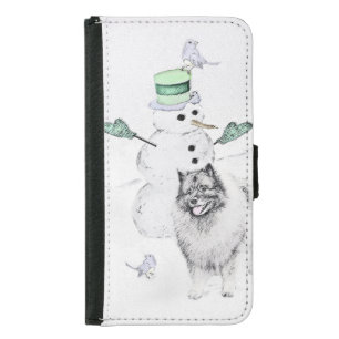 Keeshond Christmas Snowman Painting Dog Art Samsung Galaxy S5 Wallet Case