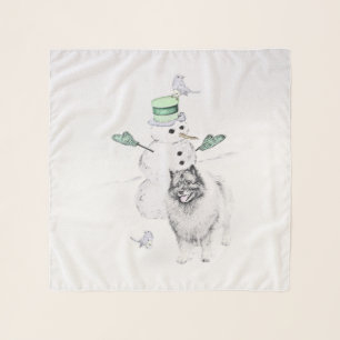 Keeshond Christmas Snowman Painting Dog Art Scarf