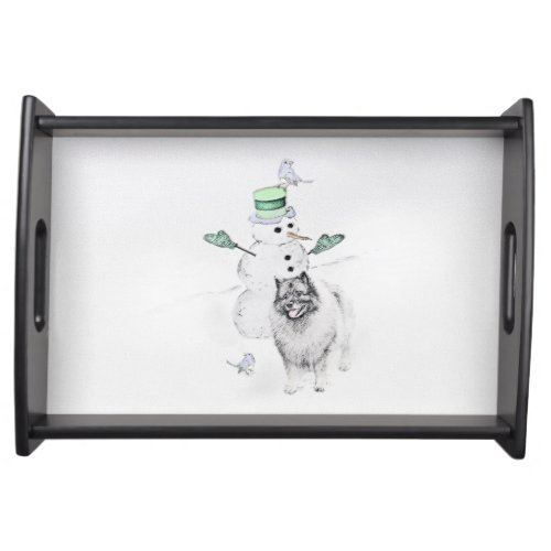 Keeshond Christmas Snowman Painting Dog Art Serving Tray