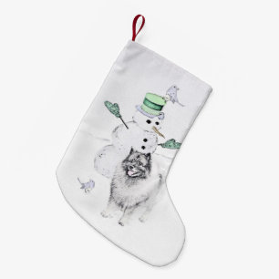 Keeshond Christmas Snowman Painting Dog Art Small Christmas Stocking