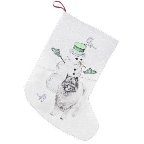 Keeshond Christmas Snowman Painting Dog Art Small Christmas Stocking