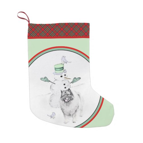 Keeshond Christmas Snowman Painting Dog Art Small Christmas Stocking