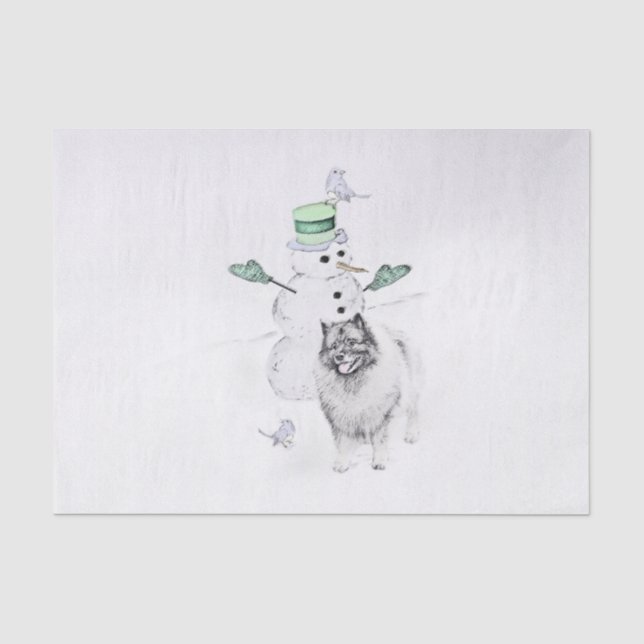 Keeshond Christmas Snowman Painting Dog Art Tissue Paper (Front)