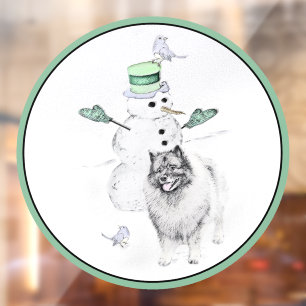 Keeshond Christmas Snowman Painting Dog Art Window Cling