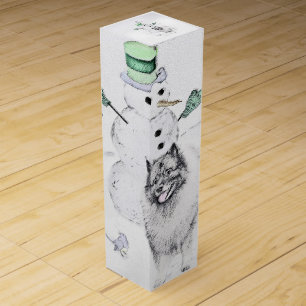 Keeshond Christmas Snowman Painting Dog Art Wine Box