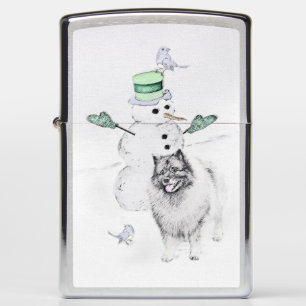 Keeshond Christmas Snowman Painting Dog Art Zippo Lighter