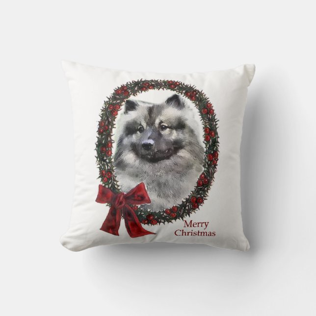 Keeshond Christmas Throw Pillow (Front)