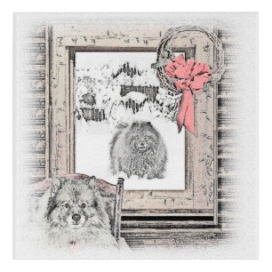 Keeshond Christmas Winter Window Painting Dog Art