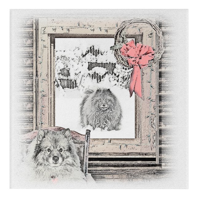 Keeshond Christmas Winter Window Painting Dog Art (Front)