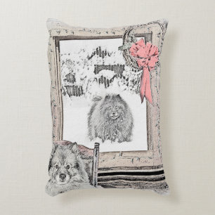 Keeshond Christmas Winter Window Painting Dog Art Accent Pillow