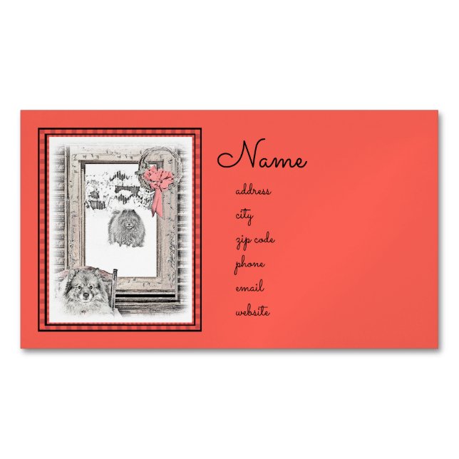 Keeshond Christmas Winter Window Painting Dog Art Business Card Magnet (Front)