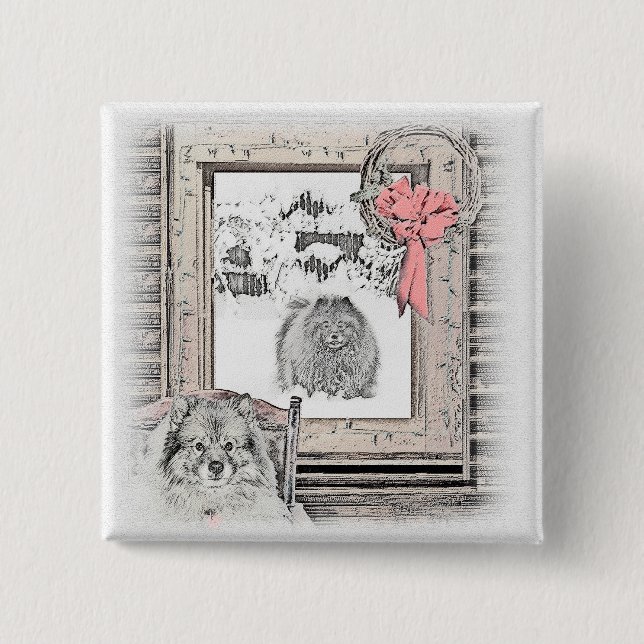 Keeshond Christmas Winter Window Painting Dog Art Button (Front)