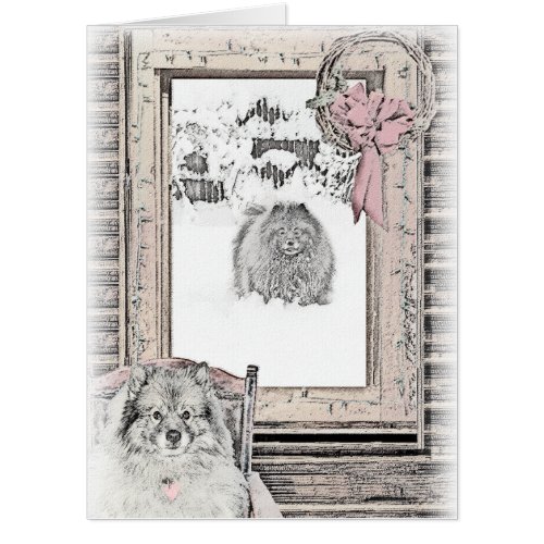 Keeshond Christmas Winter Window Painting Dog Art Card