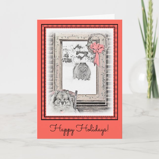 Keeshond Christmas Winter Window Painting Dog Art Card (Front)