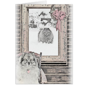 Keeshond Christmas Winter Window Painting Dog Art Cards