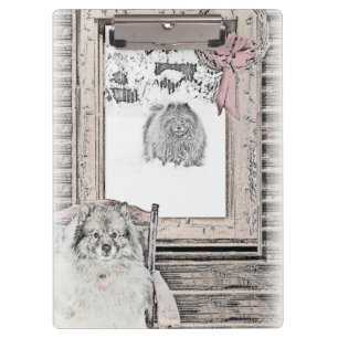 Keeshond Christmas Winter Window Painting Dog Art Clipboard